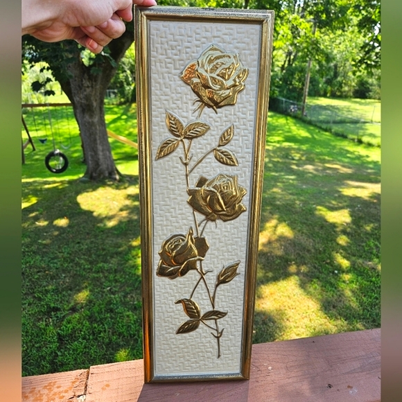 Vintage Other - Vintage Gold Metal Rose Wall Hanging made in Holland 7" x 22"